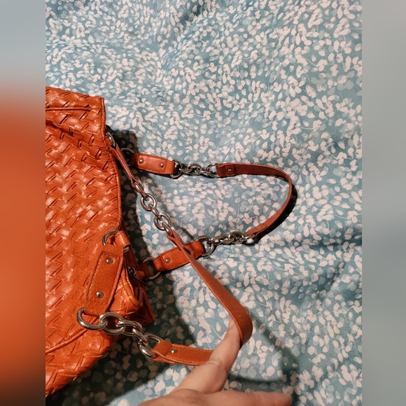 Dana Buchman Boho Faux Leather Woven Orange Purse - Picture 4 of 16